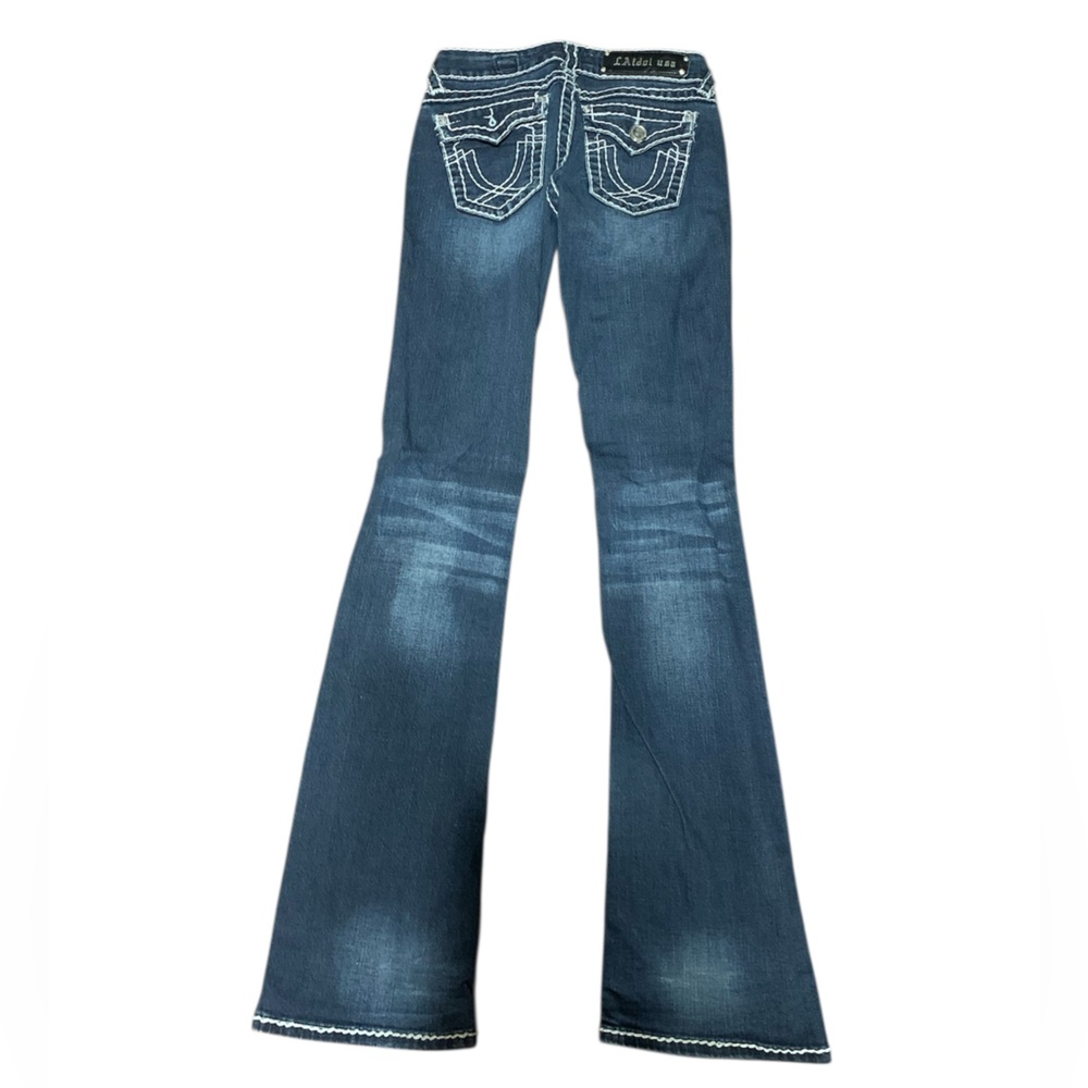 L.A. idol Dark Blue Flare Jeans with White Contrast Stitching